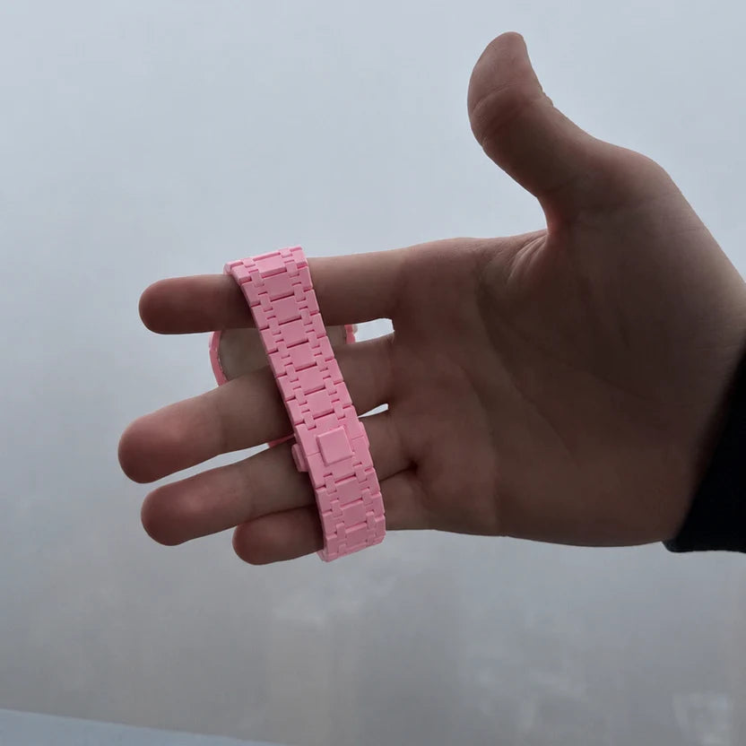 Petal Pink Ceramic Link Strap & Case — for AP × Swatch Royal Pop (Crown at 3)