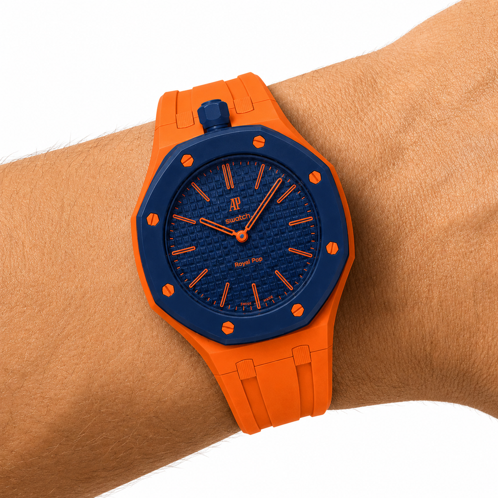 Orange Sport Rubber Strap & Case — for AP × Swatch Royal Pop (Crown at 12)