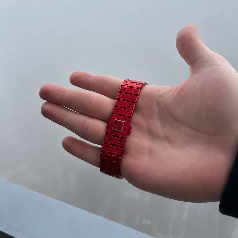 Racing Red Ceramic Link Strap & Case — for AP × Swatch Royal Pop (Crown at 3)