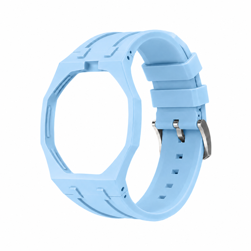 Light Blue Sport Rubber Strap & Case — for AP × Swatch Royal Pop (Crown at 12)