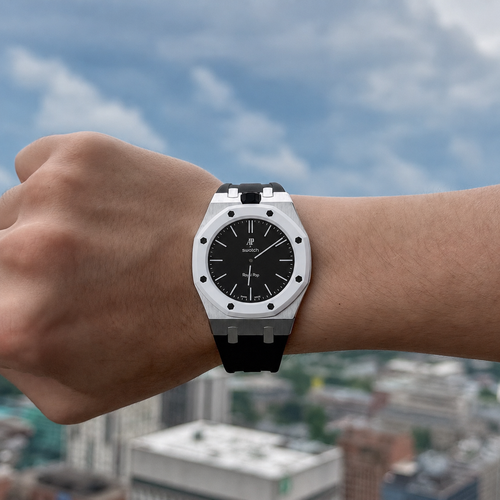 Black Steel Case & Rubber Strap — for AP × Swatch Royal Pop (Crown at 12)