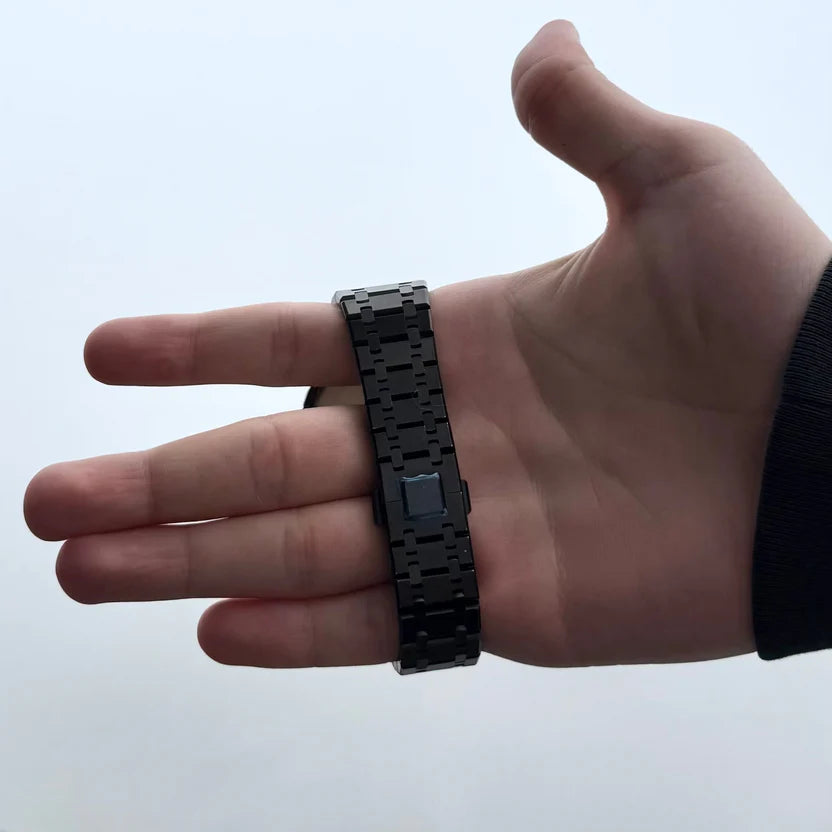Midnight Black Ceramic Link Strap & Case — for AP × Swatch Royal Pop (Crown at 12)