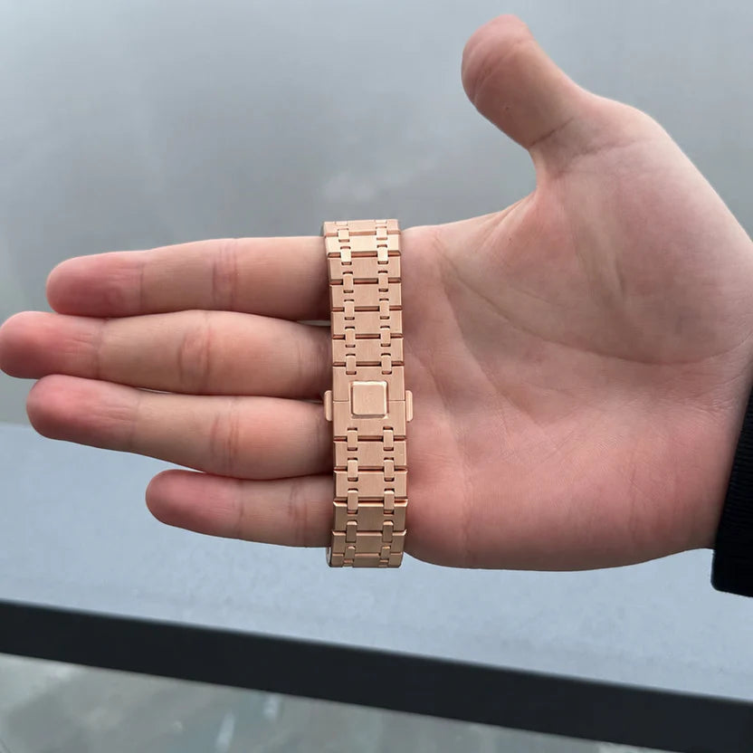 Rose Gold Ceramic Link Strap & Case — for AP × Swatch Royal Pop (Crown at 3)