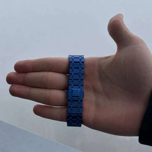 Deep Blue Ceramic Link Strap & Case — for AP × Swatch Royal Pop (Crown at 12)