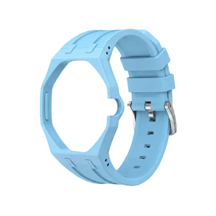 Light Blue Sport Rubber Strap & Case — for AP × Swatch Royal Pop (Crown at 3)