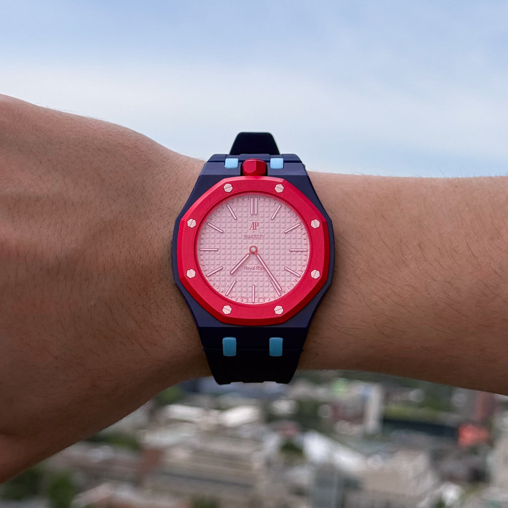 Navy Sport Rubber Strap & Case — for AP × Swatch Royal Pop (Crown at 12)