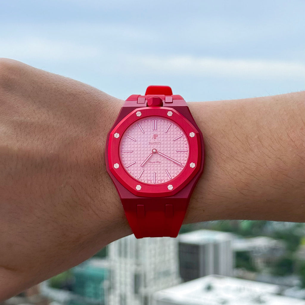 Red Sport Rubber Strap & Case — for AP × Swatch Royal Pop (Crown at 12)