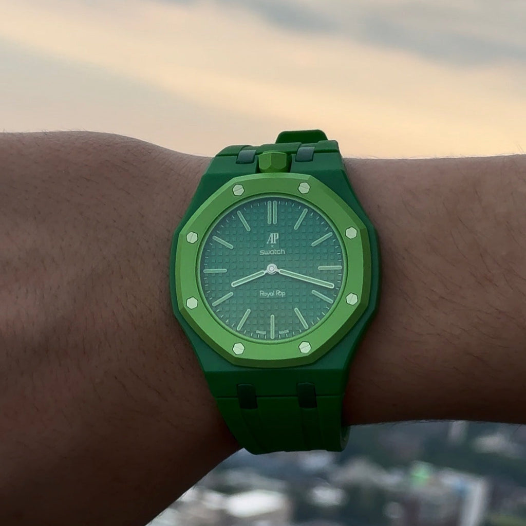 Green Sport Rubber Strap & Case — for AP × Swatch Royal Pop (Crown at 12)