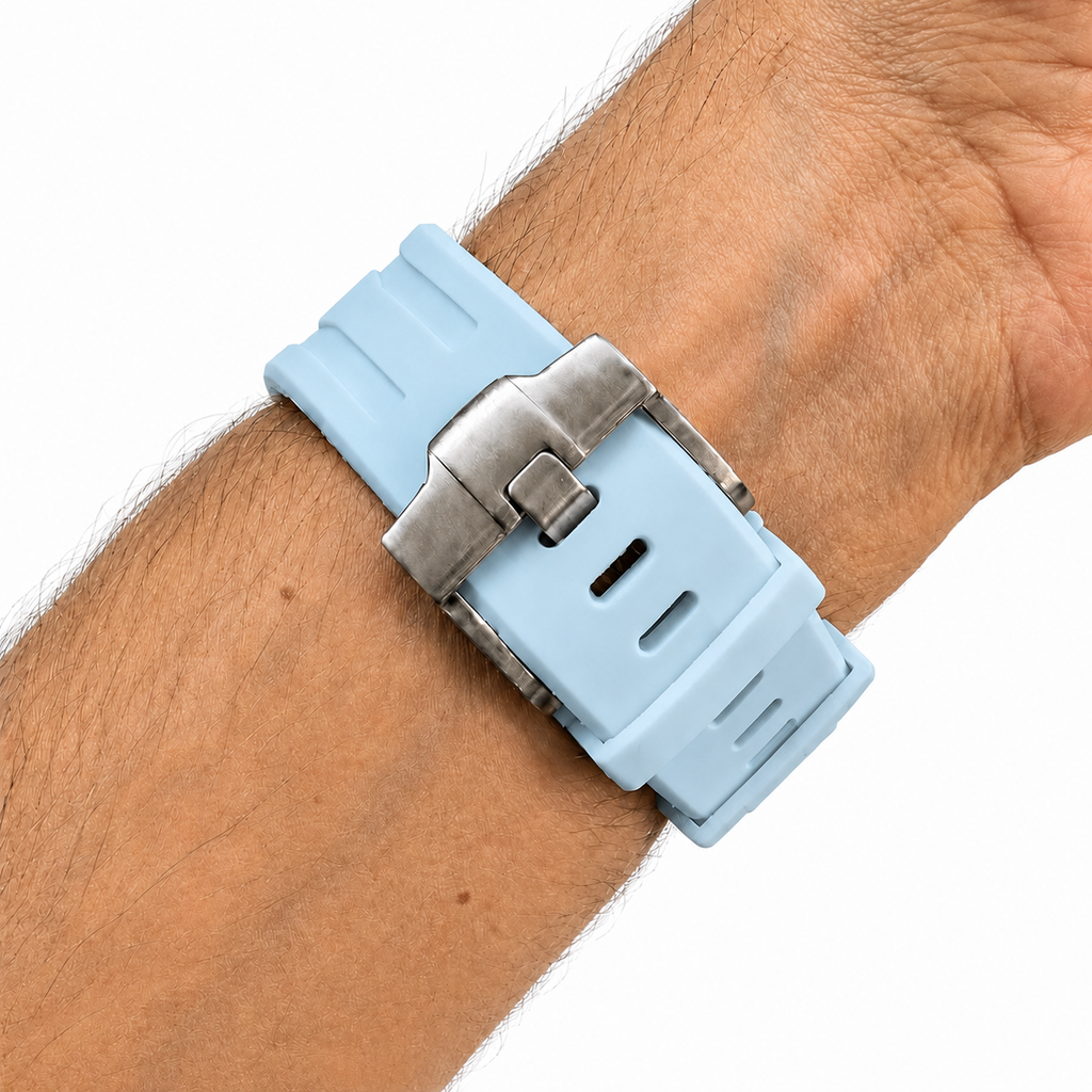 Light Blue Sport Rubber Strap & Case — for AP × Swatch Royal Pop (Crown at 12)
