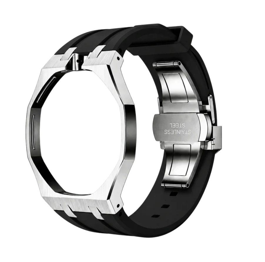 Black Steel Case & Rubber Strap — for AP × Swatch Royal Pop (Crown at 12)
