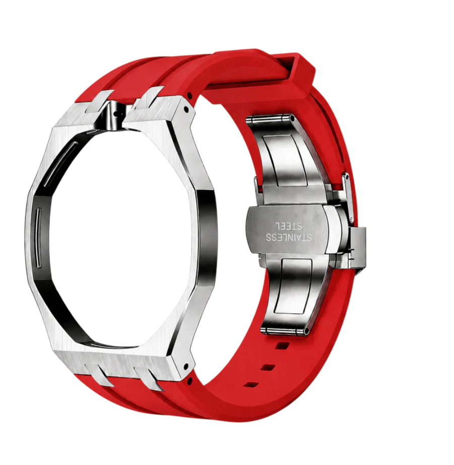 Crimson Red Steel Case & Rubber Strap — for AP × Swatch Royal Pop (Crown at 12)