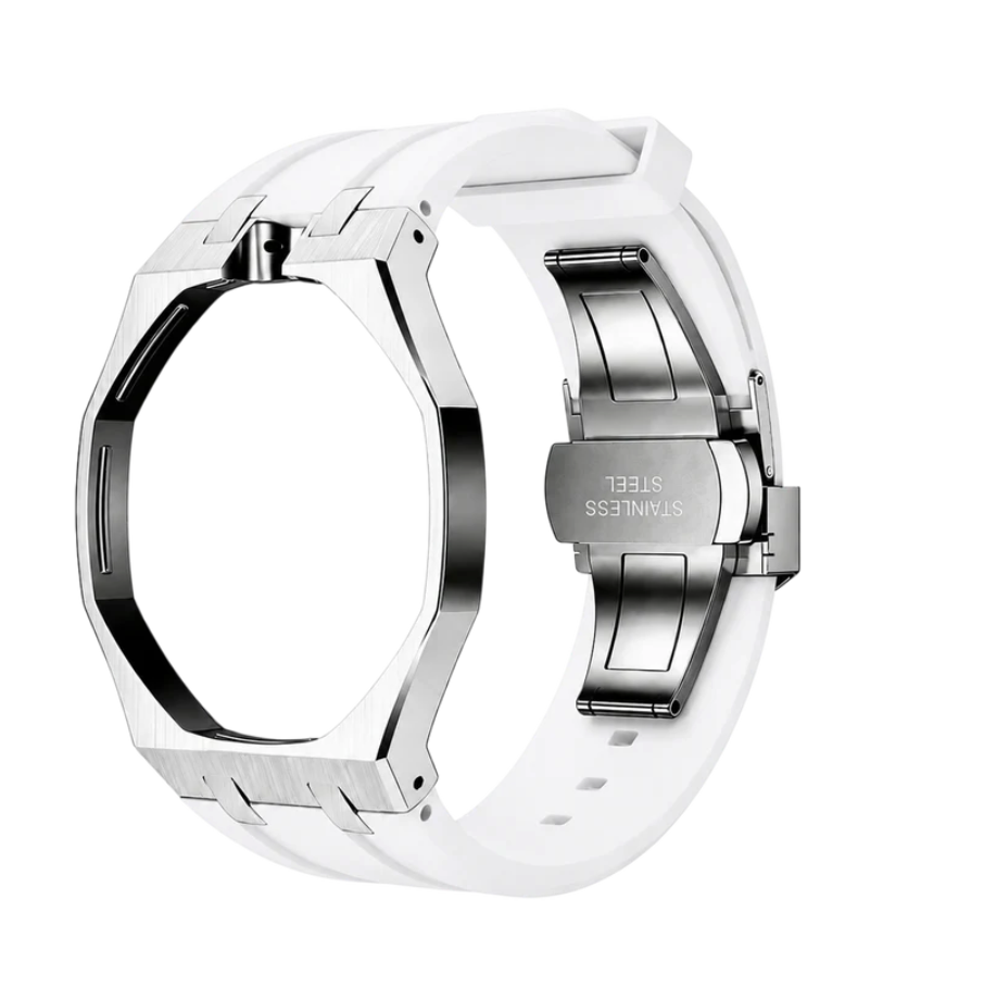 White Steel Case & Rubber Strap — for AP × Swatch Royal Pop (Crown at 12)