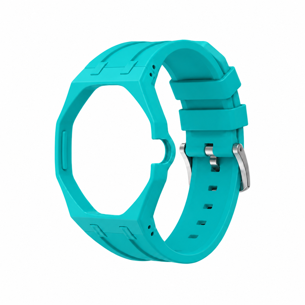Turquoise Sport Rubber Strap & Case — for AP × Swatch Royal Pop (Crown at 3)