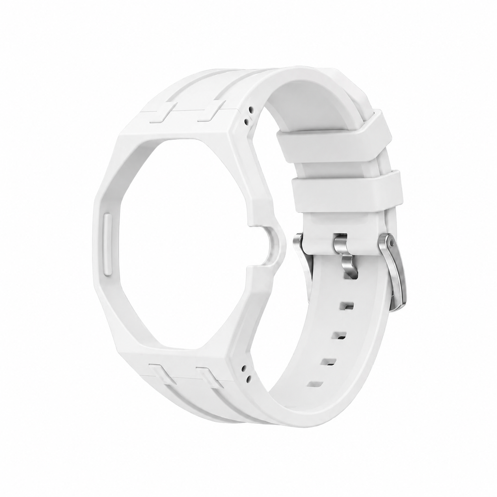 White Sport Rubber Strap & Case — for AP × Swatch Royal Pop (Crown at 3)