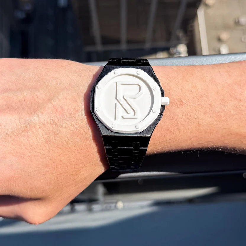 Midnight Black Ceramic Link Strap & Case — for AP × Swatch Royal Pop (Crown at 12)