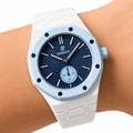 Alpine White Ceramic Link Strap & Case — for AP × Swatch Royal Pop (Crown at 3)