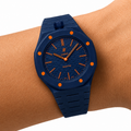 Deep Blue Ceramic Link Strap & Case — for AP × Swatch Royal Pop (Crown at 12)
