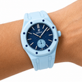 Light Blue Sport Rubber Strap & Case — for AP × Swatch Royal Pop (Crown at 3)