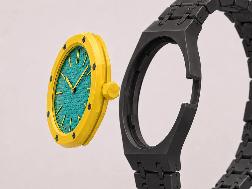 Midnight Black Ceramic Link Strap & Case — for AP × Swatch Royal Pop (Crown at 12)