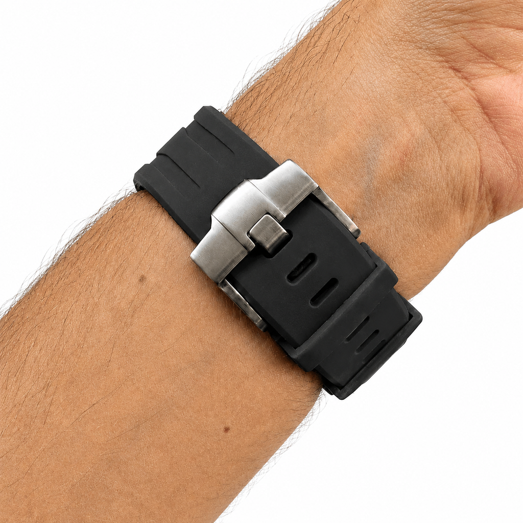 Black Sport Rubber Strap & Case — for AP × Swatch Royal Pop (Crown at 12)