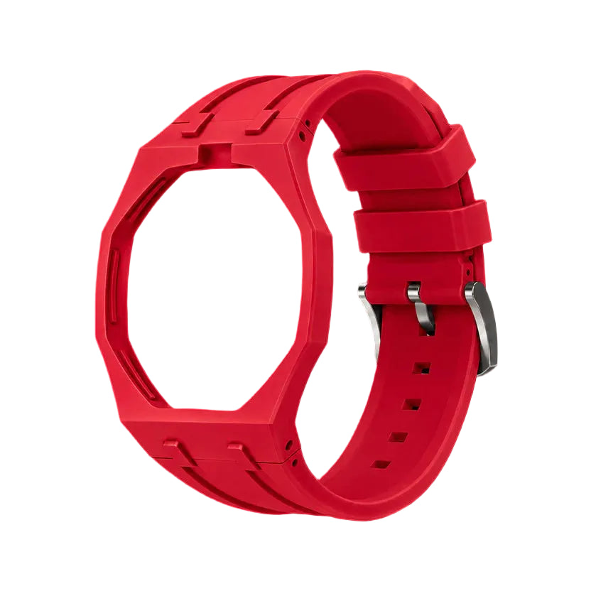 Red Sport Rubber Strap & Case — for AP × Swatch Royal Pop (Crown at 12)