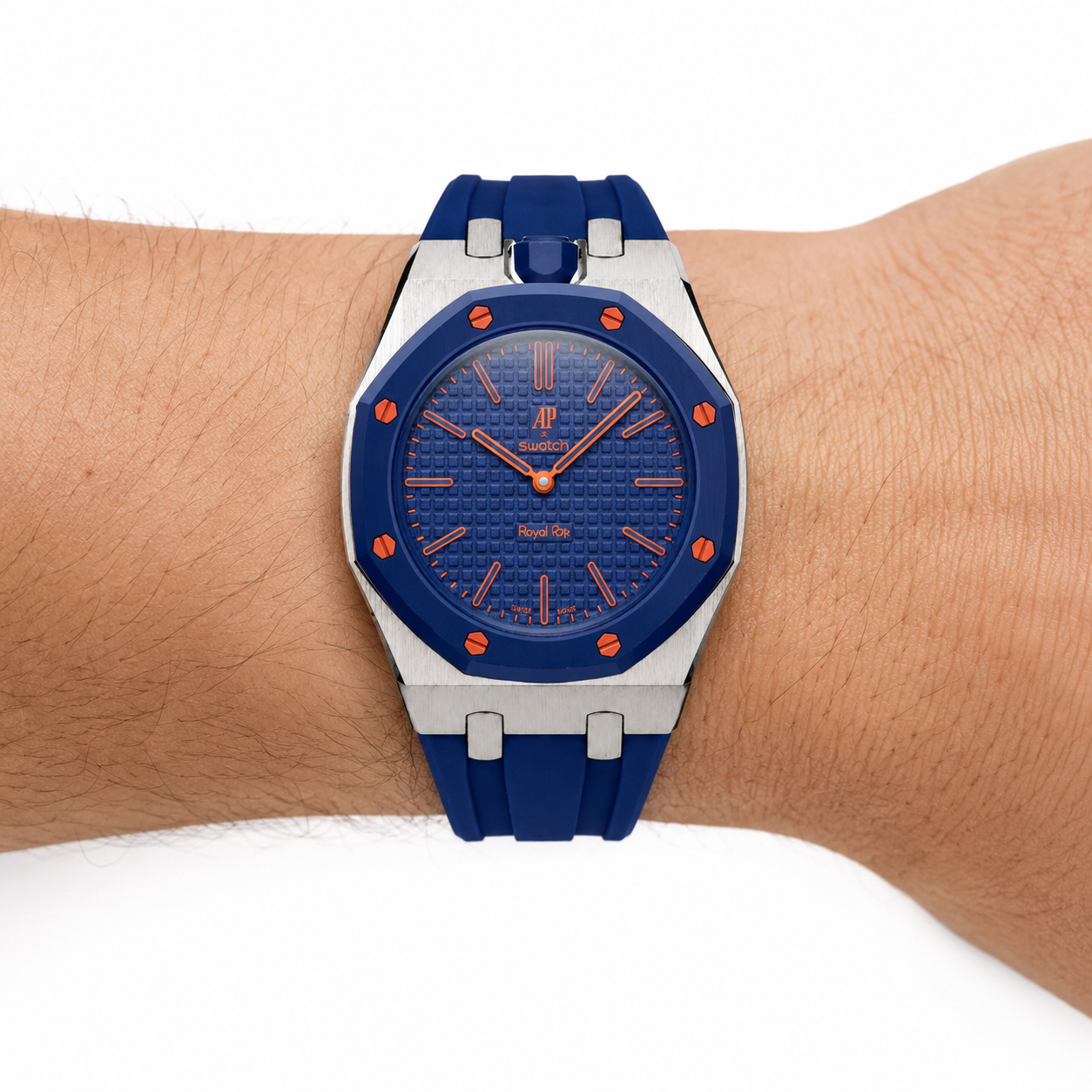 Navy Steel Case & Rubber Strap — for AP × Swatch Royal Pop (Crown at 12)