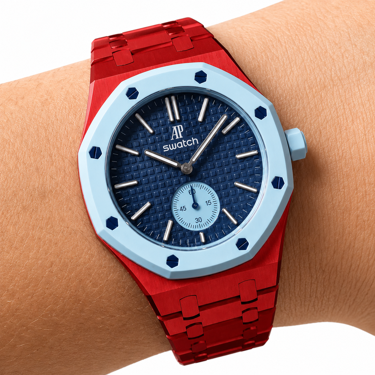 Racing Red Ceramic Link Strap & Case — for AP × Swatch Royal Pop (Crown at 3)
