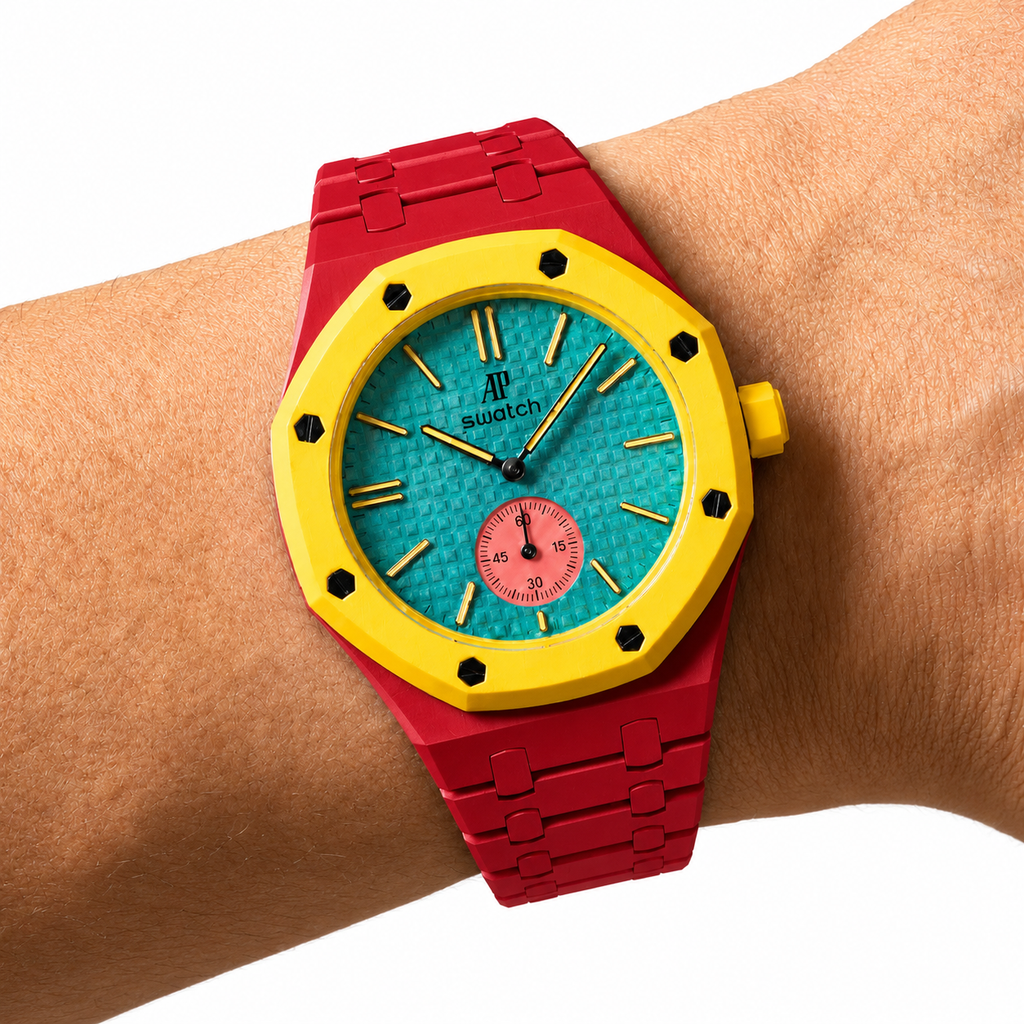Racing Red Ceramic Link Strap & Case — for AP × Swatch Royal Pop (Crown at 3)