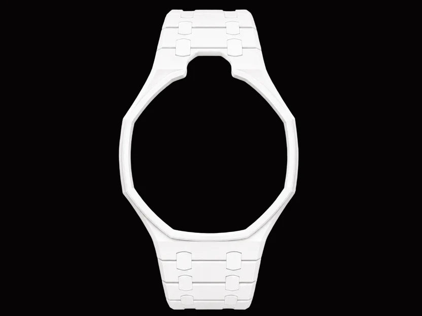 Alpine White Ceramic Link Strap & Case — for AP × Swatch Royal Pop (Crown at 12)