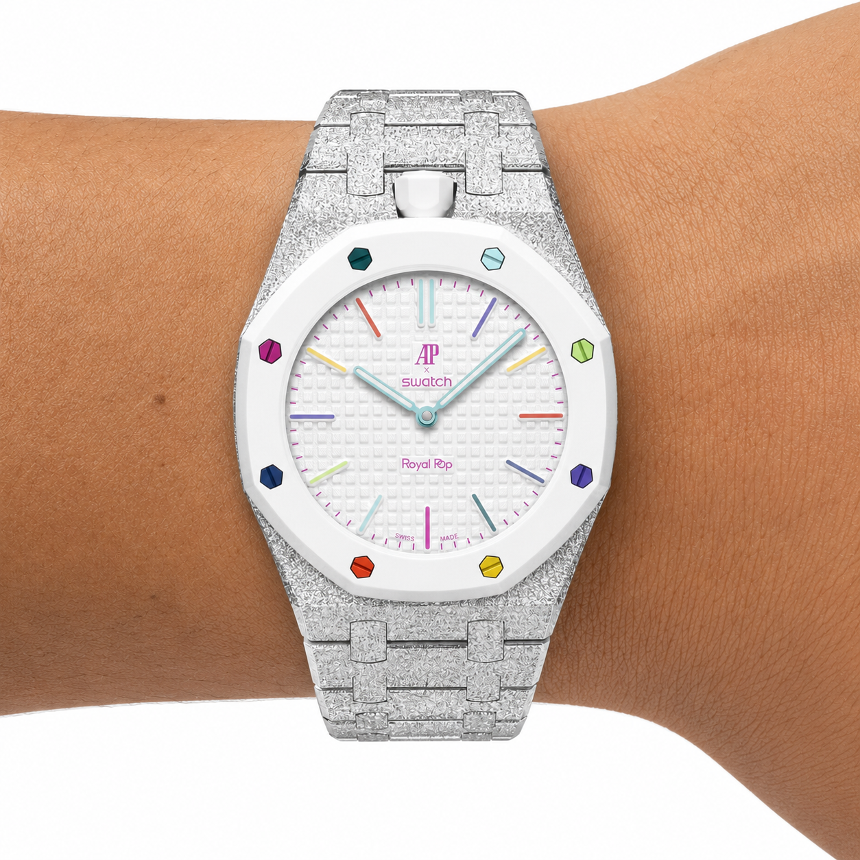 Exclusive Edition Stainless Steel Strap & Case — for AP × Swatch Royal Pop (Crown at 12)