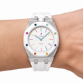 White Steel Case & Rubber Strap — for AP × Swatch Royal Pop (Crown at 12)