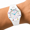 Alpine White Ceramic Link Strap & Case — for AP × Swatch Royal Pop (Crown at 12)