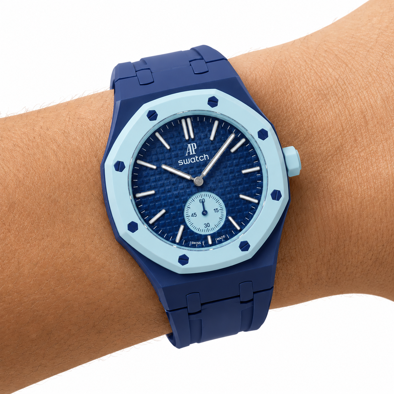 Ocean Blue Sport Rubber Strap & Case — for AP × Swatch Royal Pop (Crown at 3)